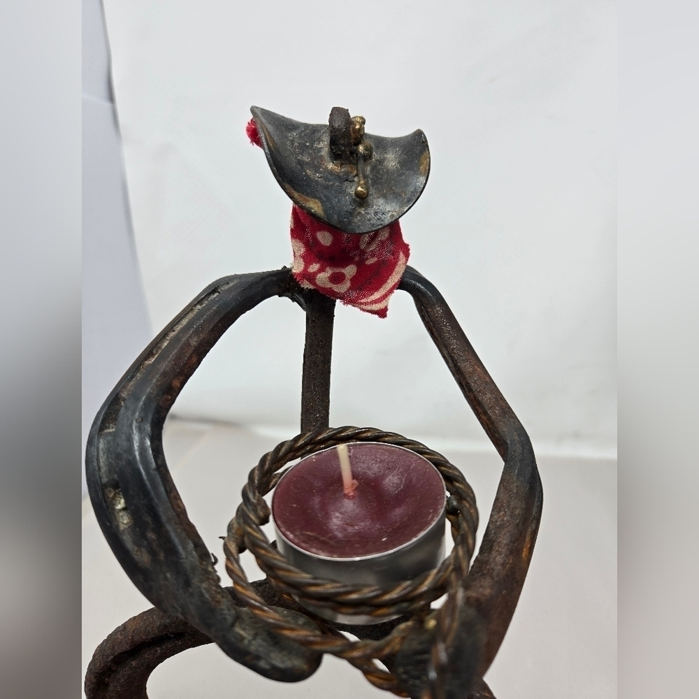 Cheyenne Artworks Steel Horse Shoe Artwork Cowboy Rangling Candle Holder Rustic - Picture 8 of 13